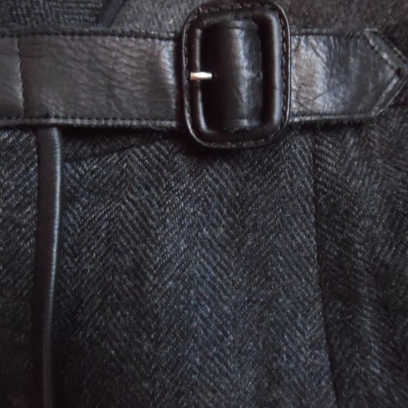 Ralph Laurent Blue Label Gray Wrap Chevron Wool Real Leather Trim Skirt 4 - Picture 13 of 13